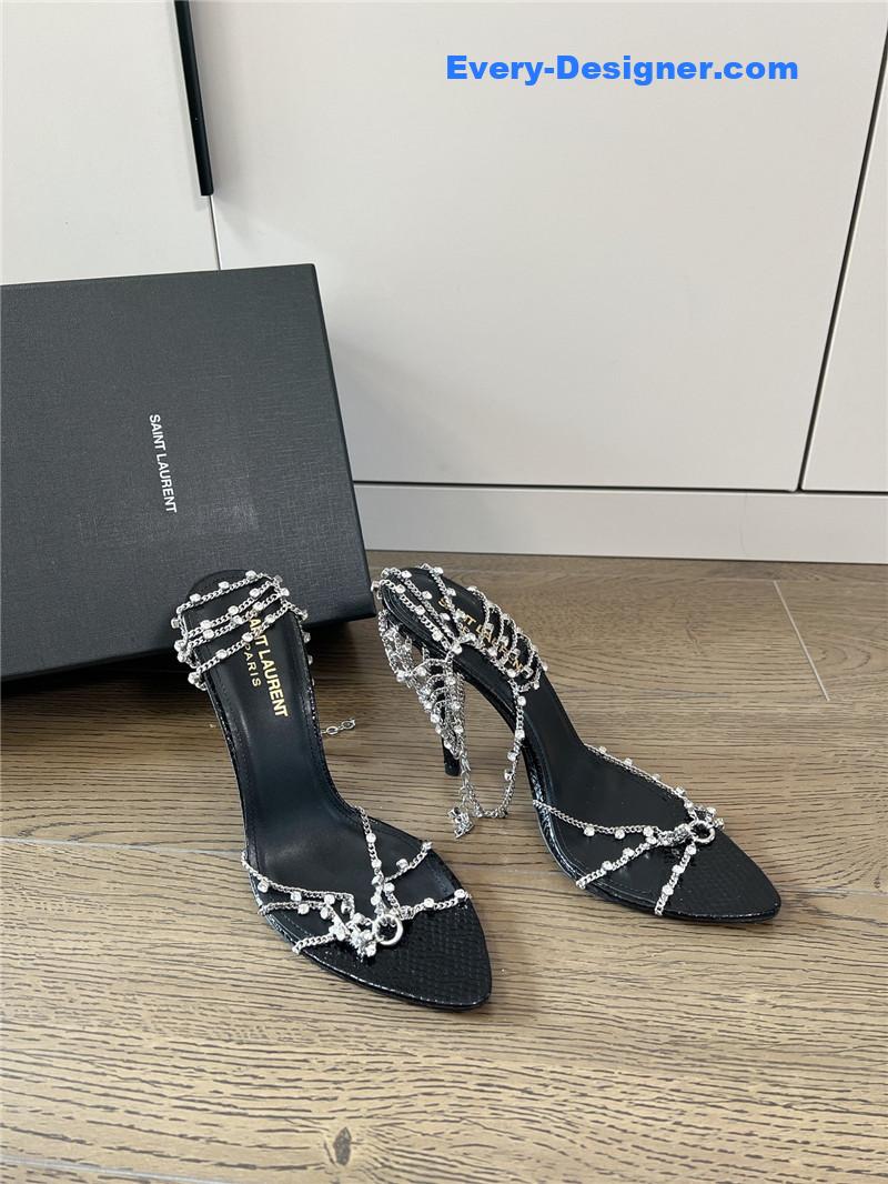 YSL Metal Diamond Chain High Heels