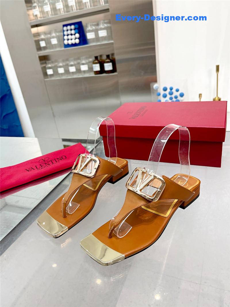 Va1e*ntin0 early spring new leather fabric slippers