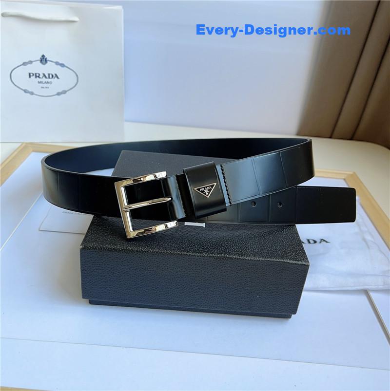 prada enamelled metal triangle logo belt