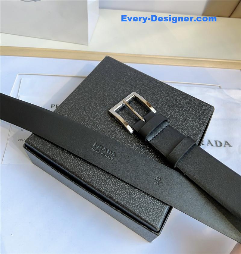 Prada Saffiano Leather Triangle Logo Belt
