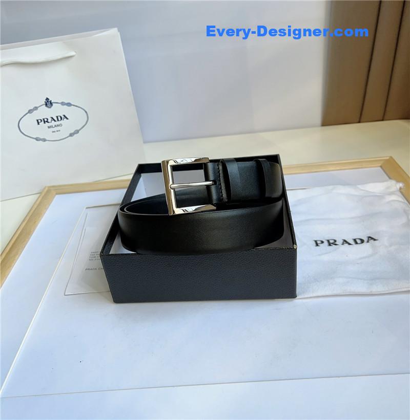 Prada Saffiano Leather Triangle Logo Belt