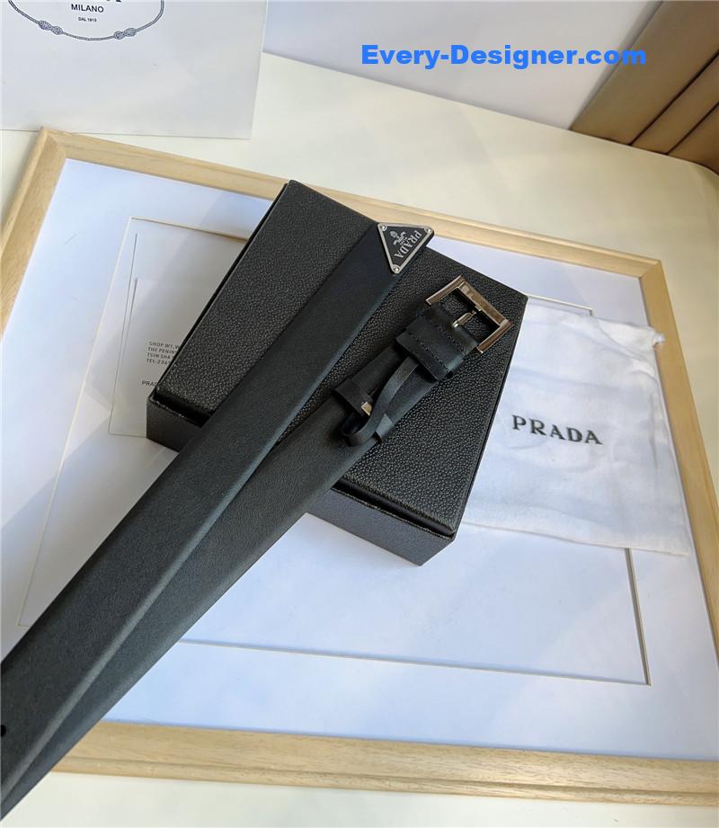 Prada Saffiano Leather Triangle Logo Belt