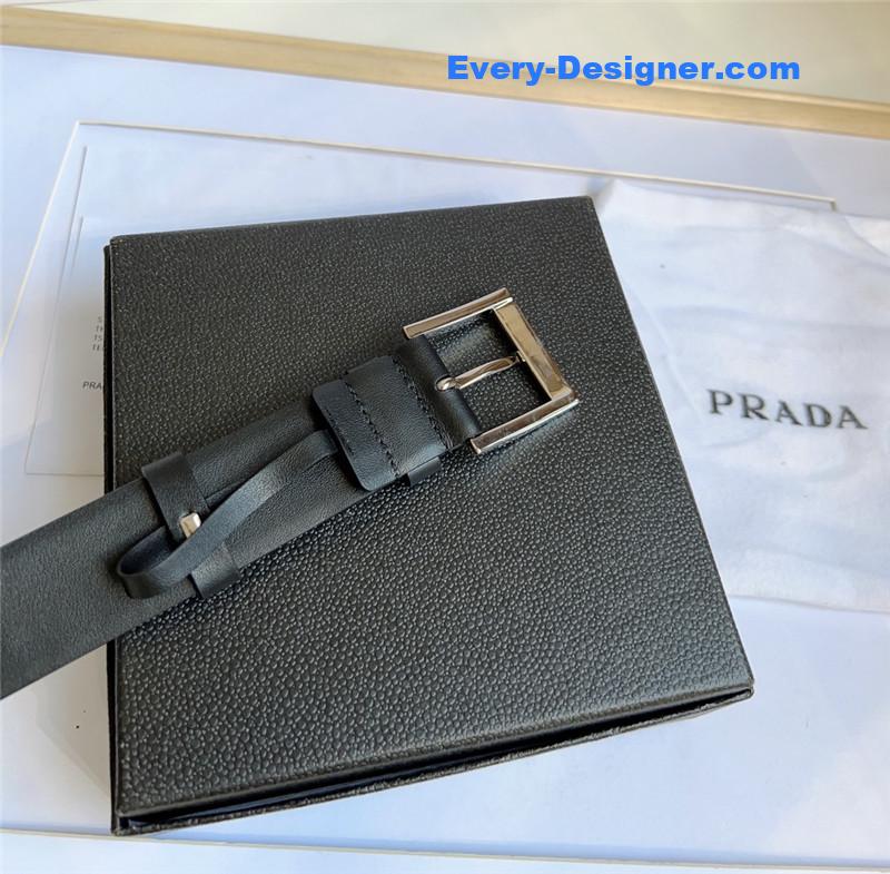 Prada Saffiano Leather Triangle Logo Belt