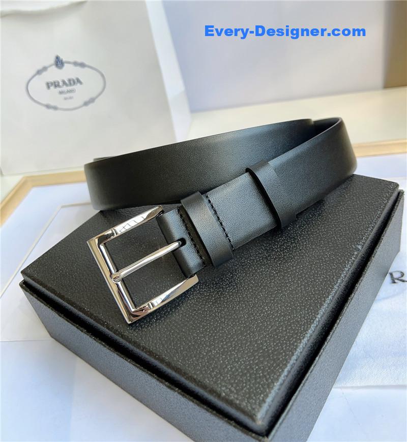 Prada Saffiano Leather Triangle Logo Belt