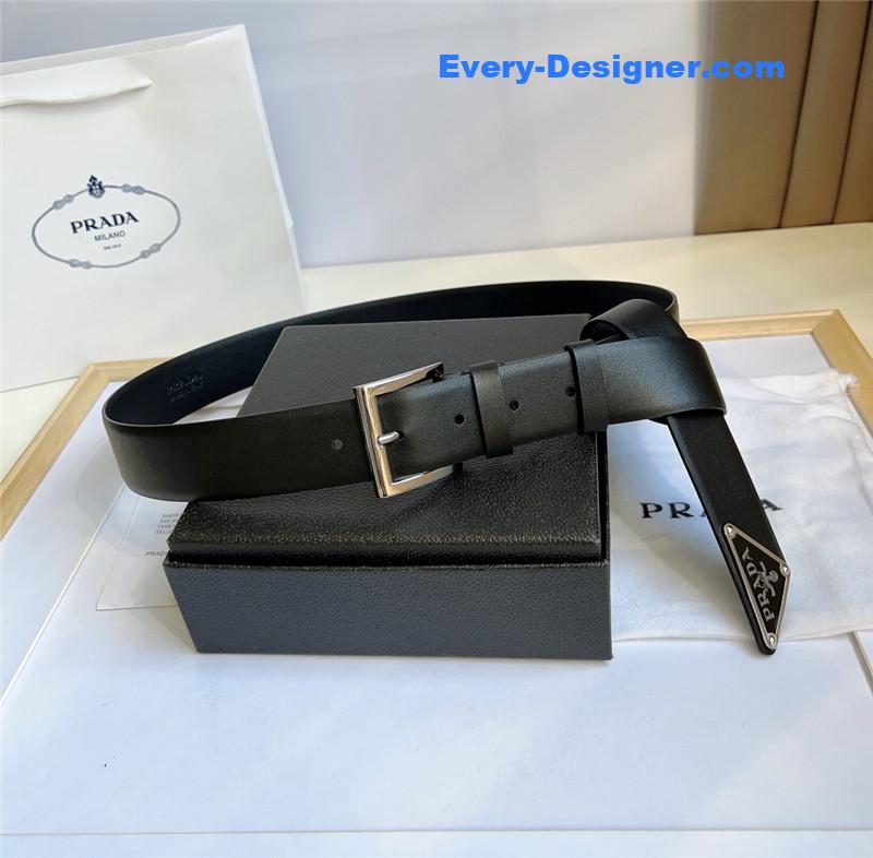 Prada Saffiano Leather Triangle Logo Belt