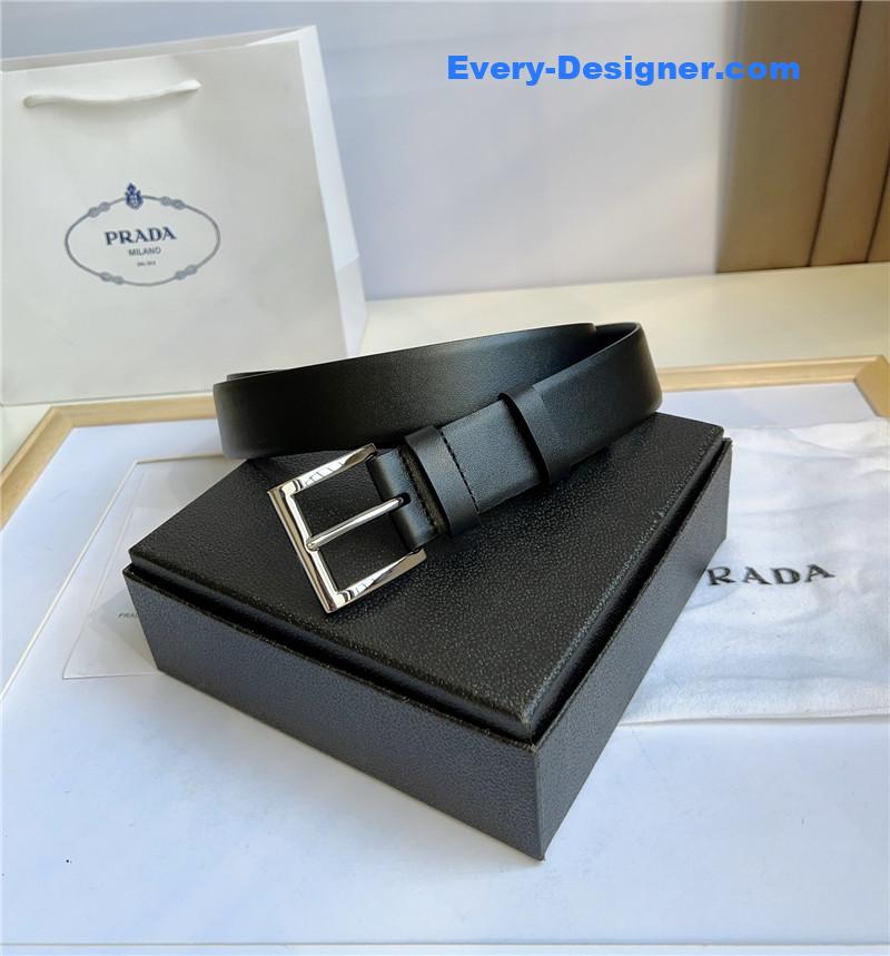 Prada Saffiano Leather Triangle Logo Belt