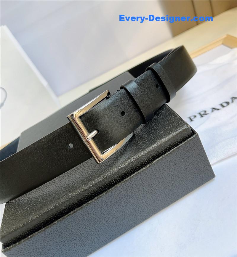 Prada Saffiano Leather Triangle Logo Belt