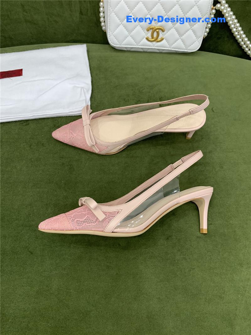 Va1e*ntin0 new lace pointed toe back empty shoes