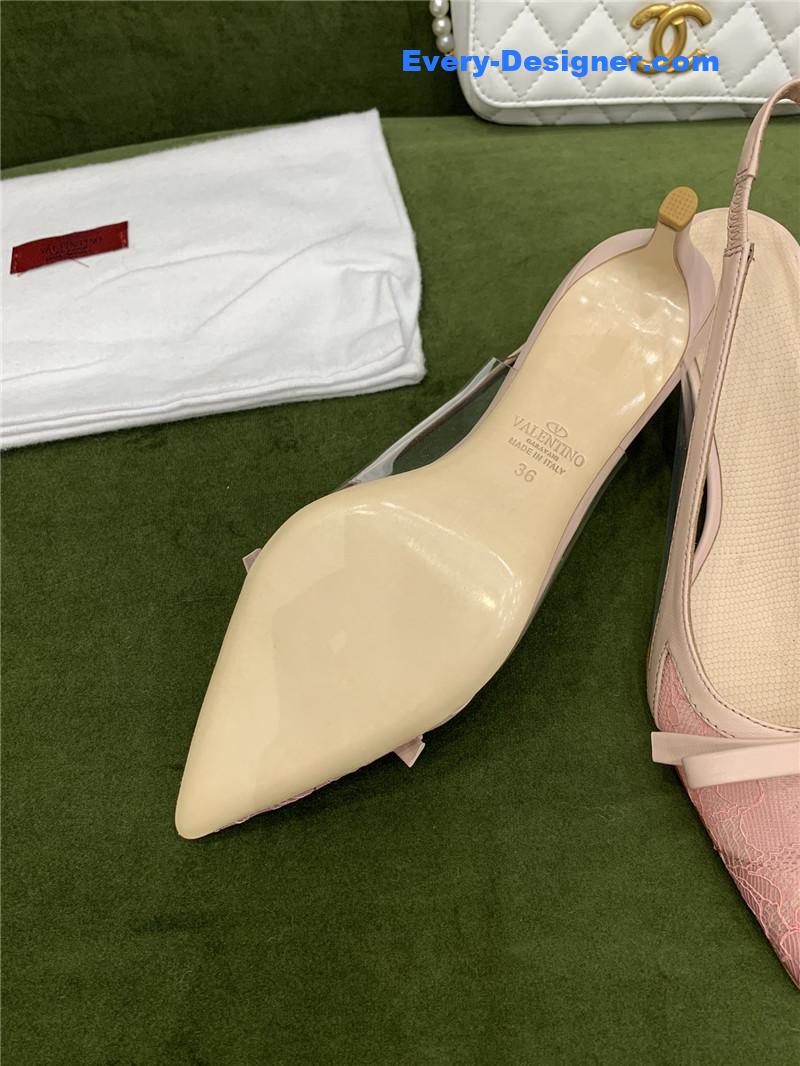 Va1e*ntin0 new lace pointed toe back empty shoes