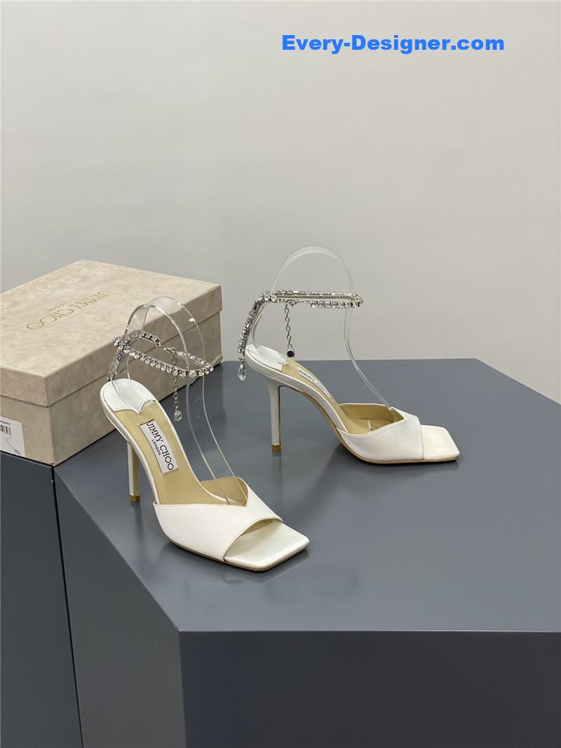 Jimmy Choo Crystal Square Toe Fish Toe Sandals