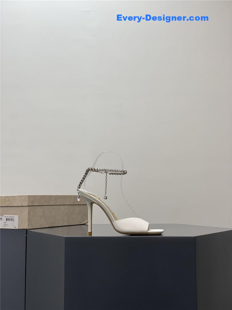 J1m*y Ch00 crystal square toe fish toe sandals