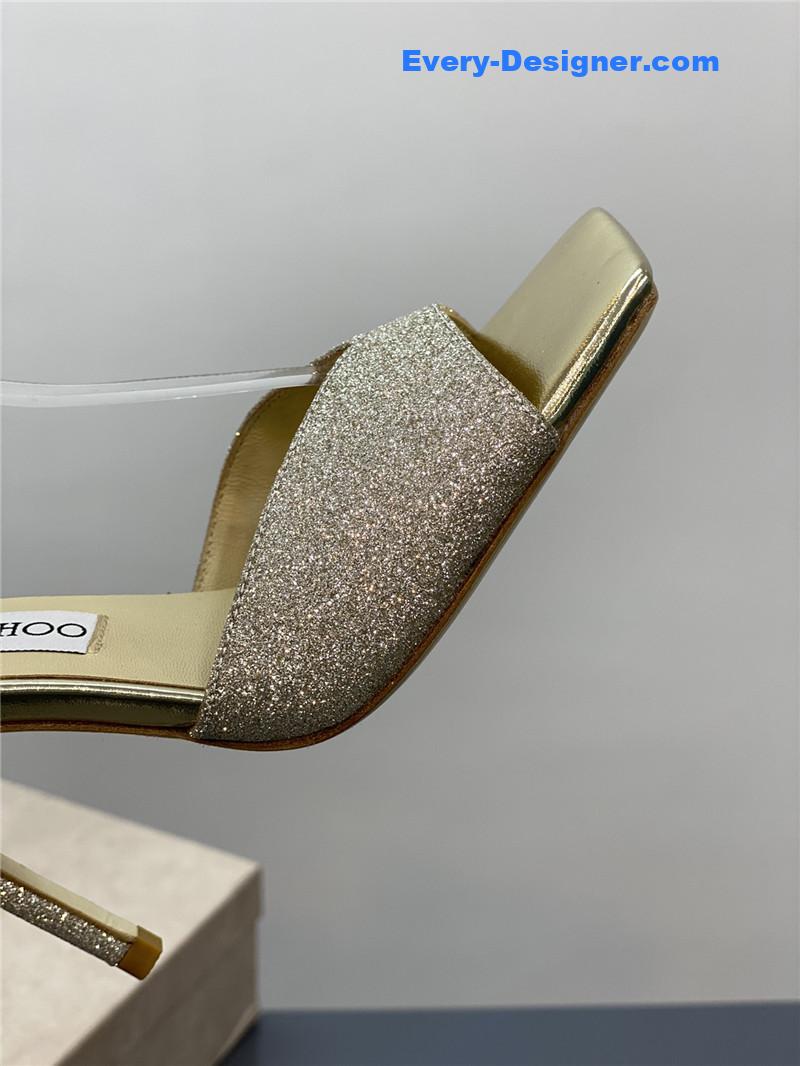 J1m*y Ch00 crystal square toe fish toe sandals