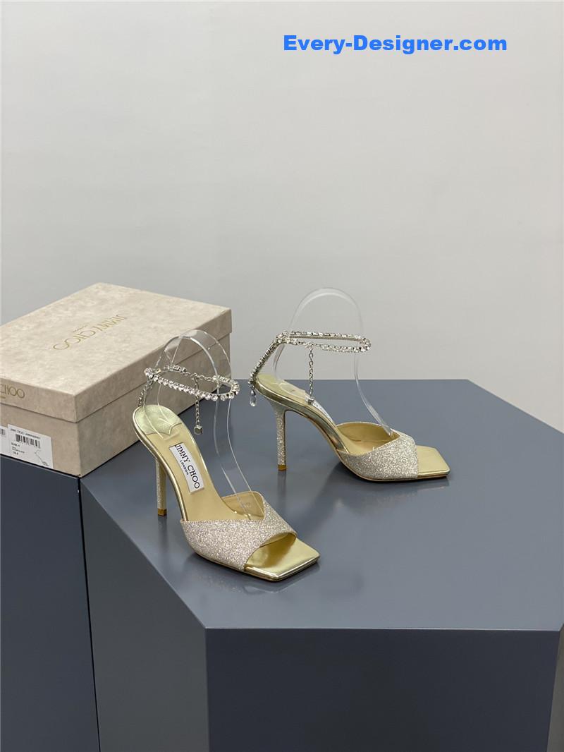 Jimmy Choo Crystal Square Toe Fish Toe Sandals