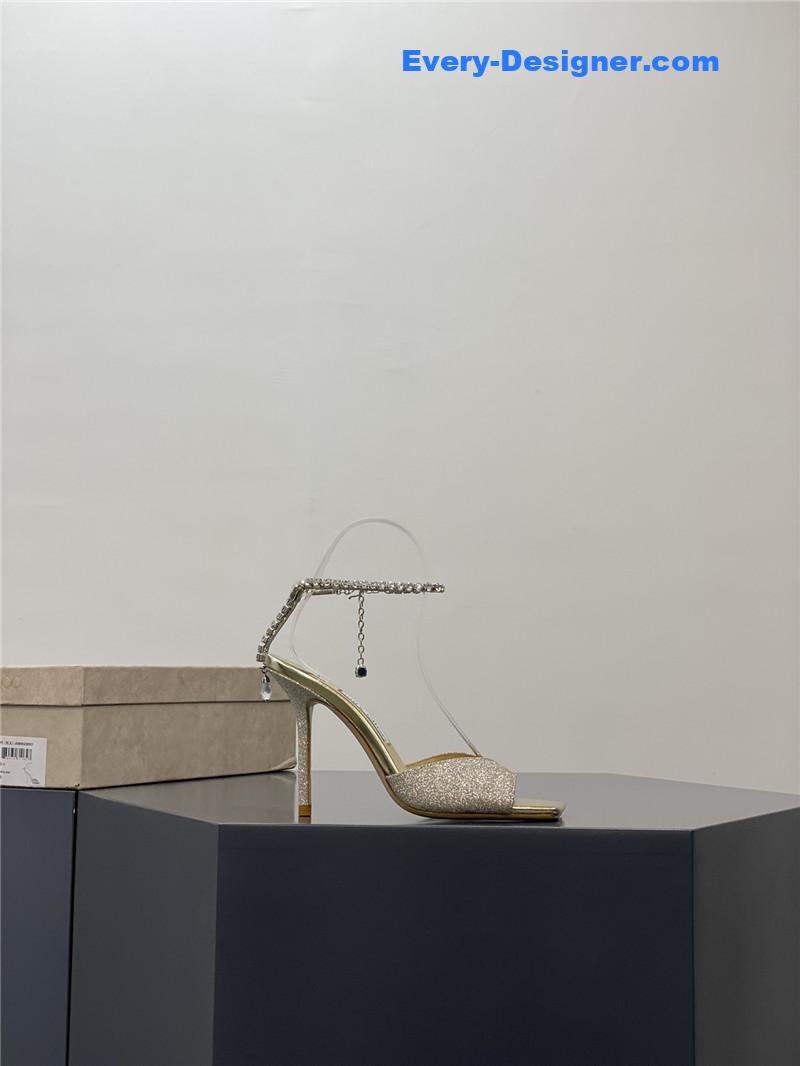 J1m*y Ch00 crystal square toe fish toe sandals