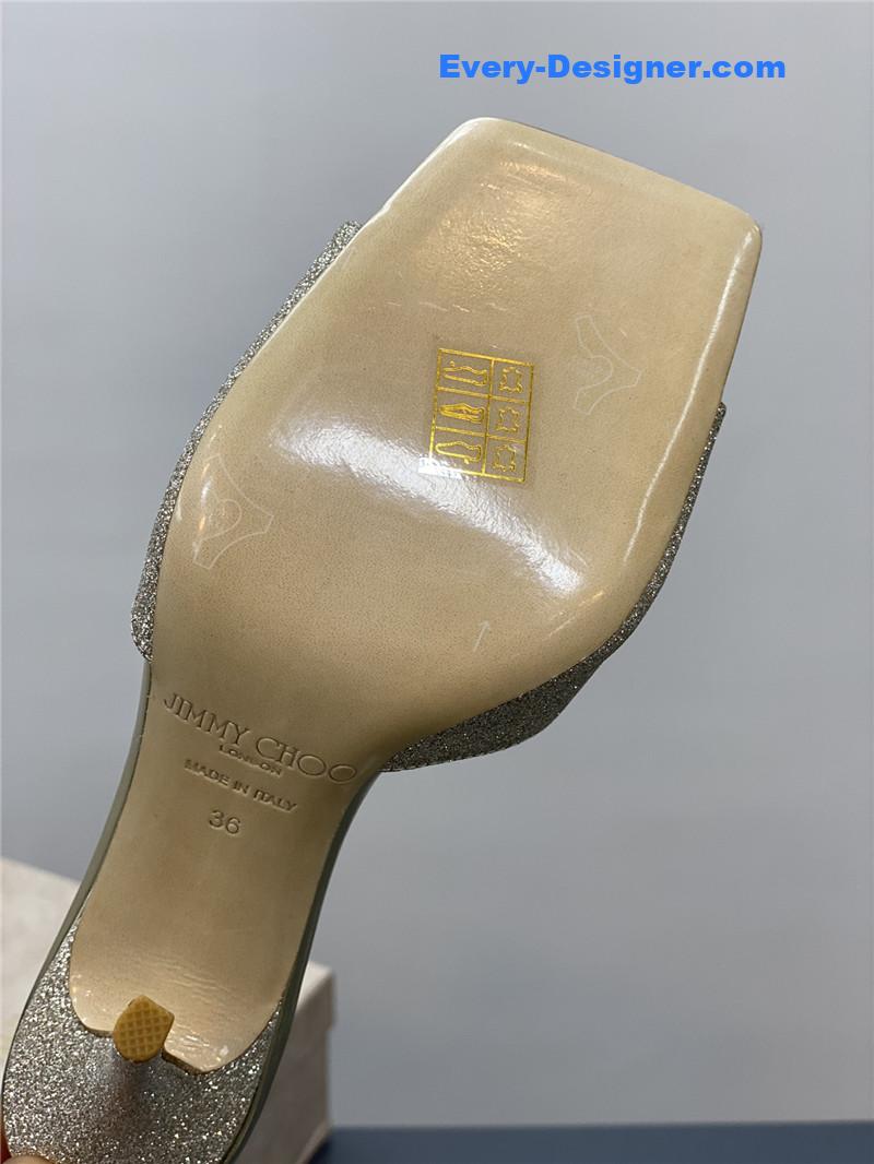 J1m*y Ch00 crystal square toe fish toe sandals