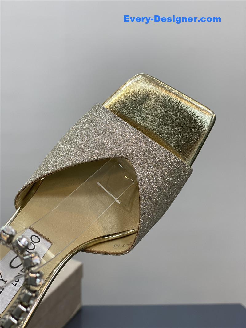 J1m*y Ch00 crystal square toe fish toe sandals