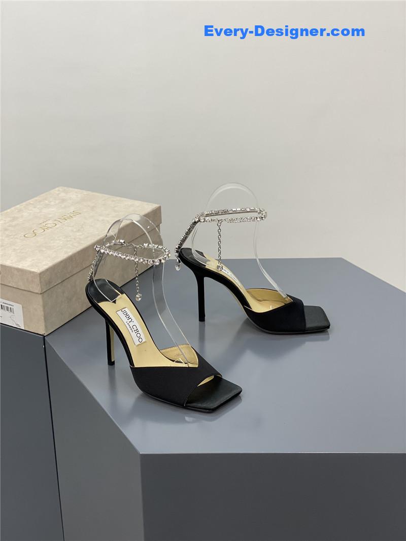 Jimmy Choo Crystal Square Toe Fish Toe Sandals