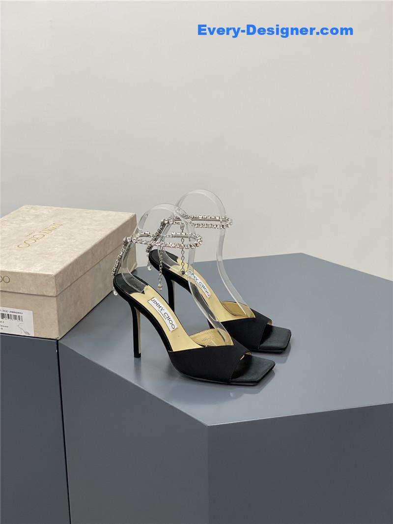 J1m*y Ch00 crystal square toe fish toe sandals