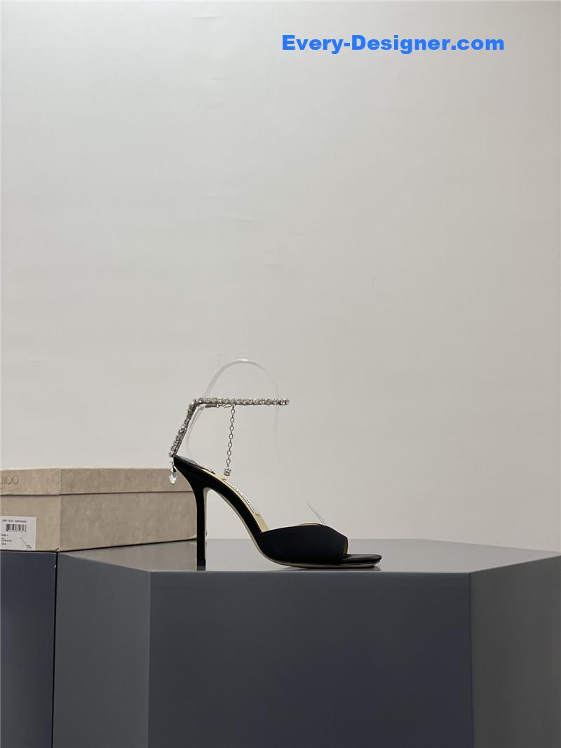 J1m*y Ch00 crystal square toe fish toe sandals