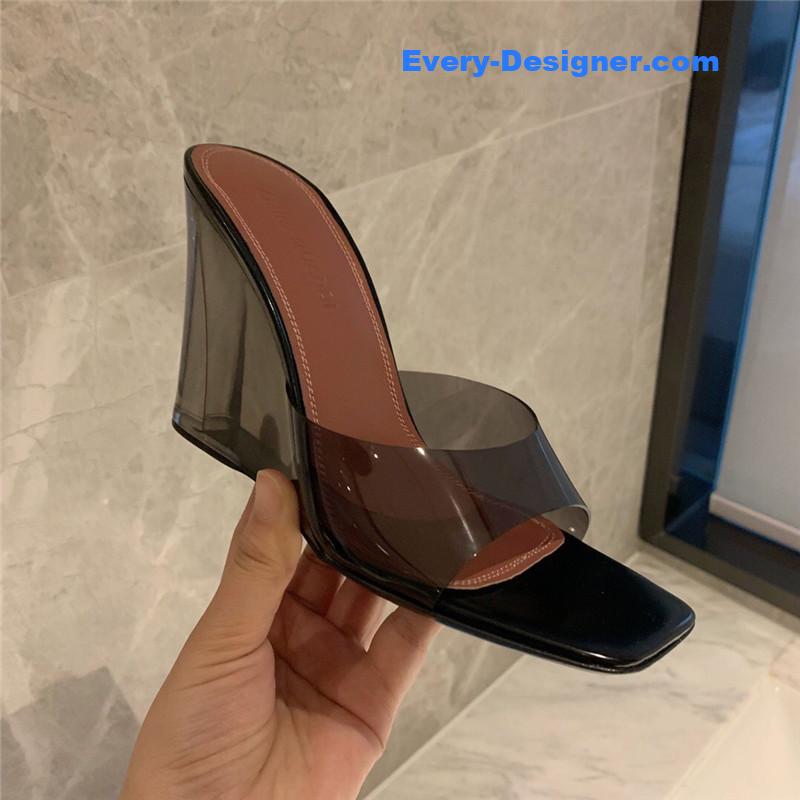 Amina Muaddi Wedge transparent bottom slippers