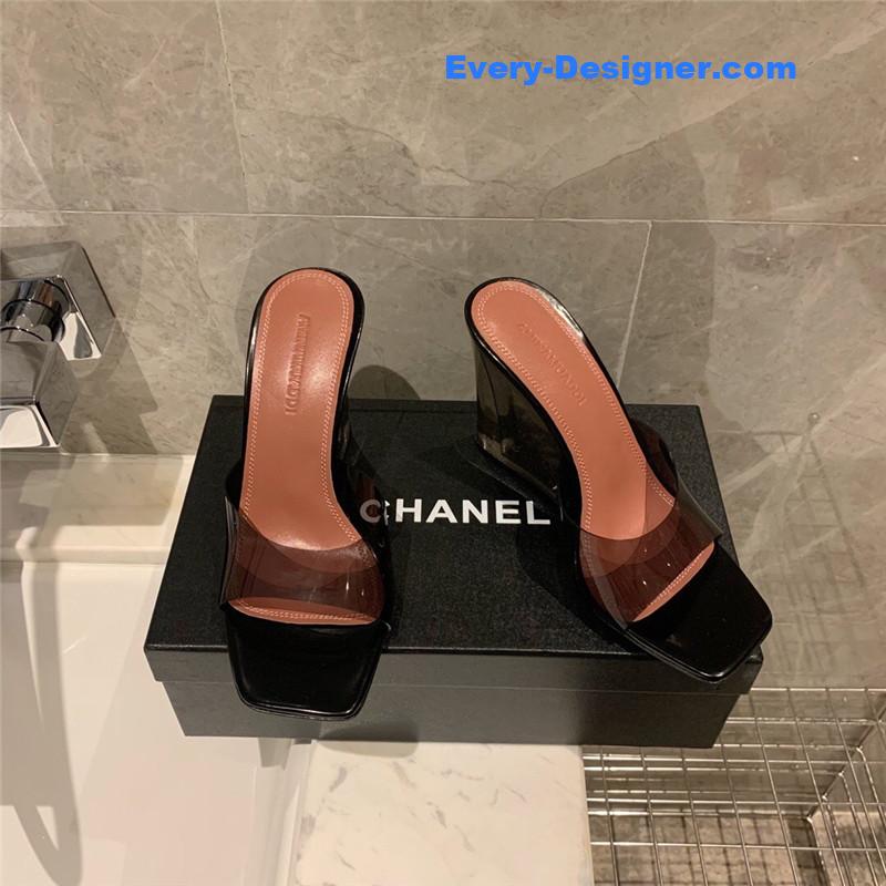 Amina Muaddi Wedge transparent bottom slippers