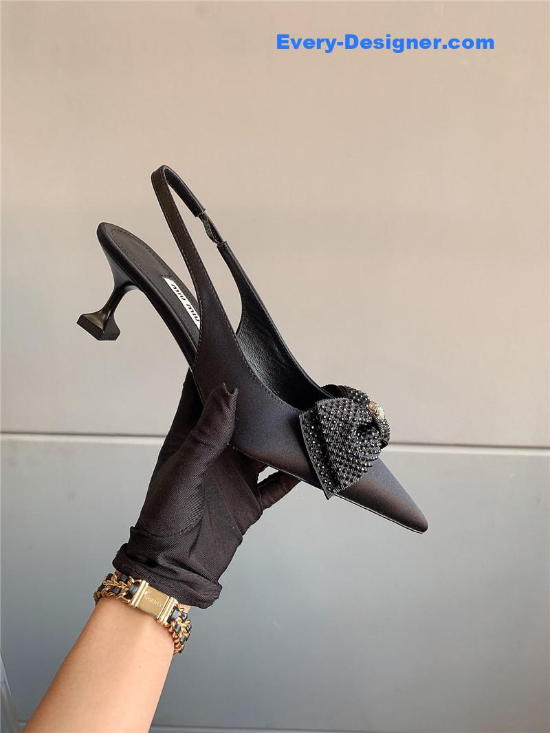 miumiu new pointed bowknot kitten heels