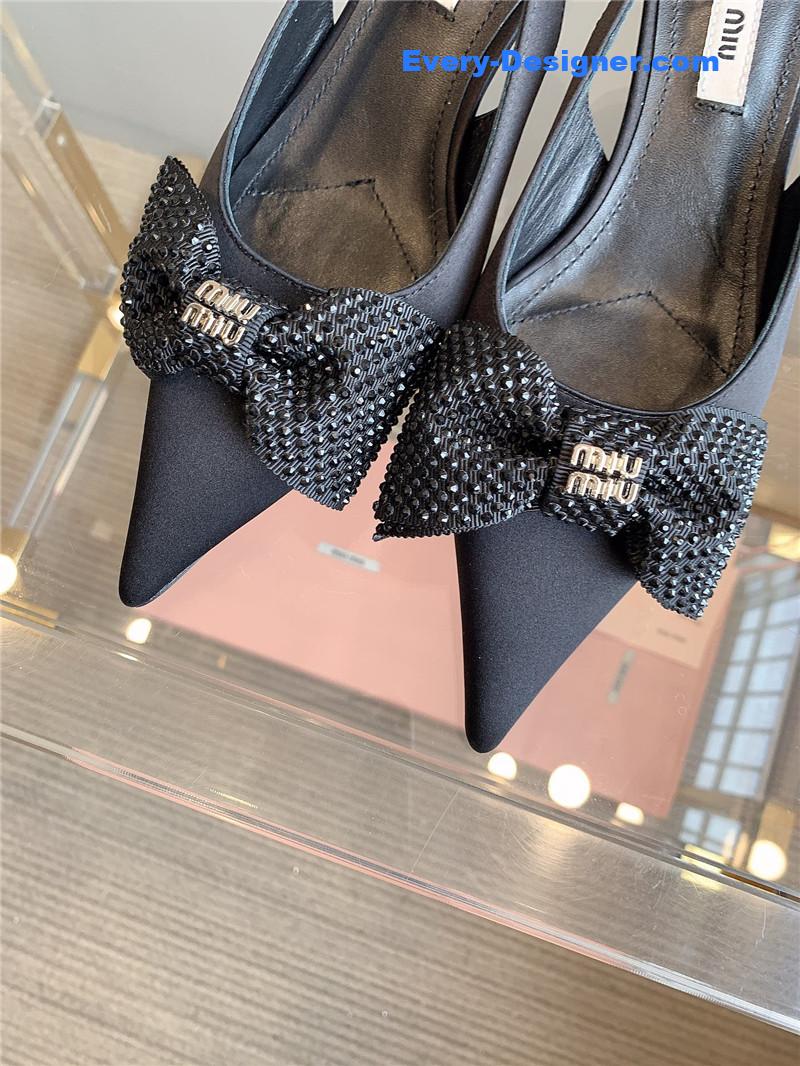 miumiu new pointed bowknot kitten heels