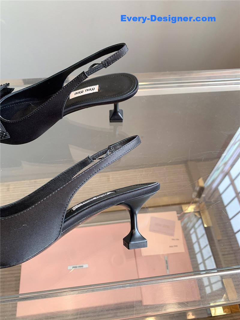 miumiu new pointed bowknot kitten heels