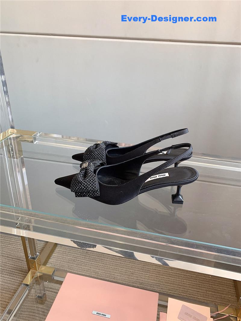 miumiu new pointed bowknot kitten heels