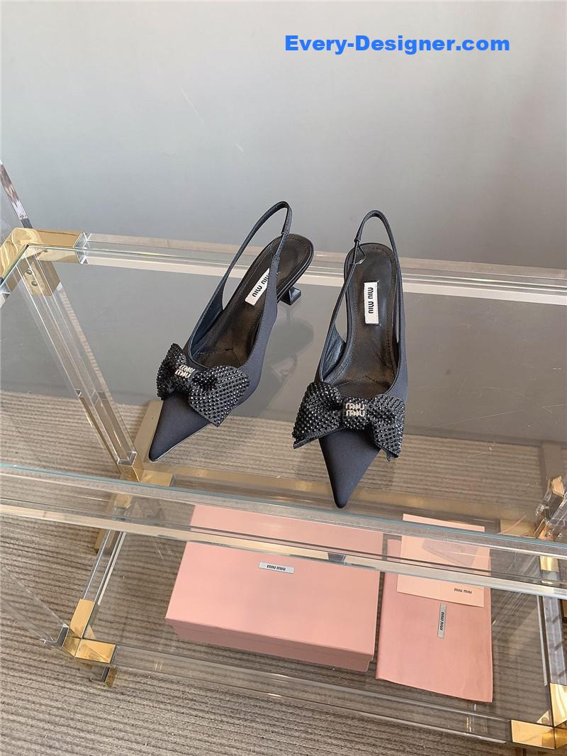 miumiu new pointed bowknot kitten heels