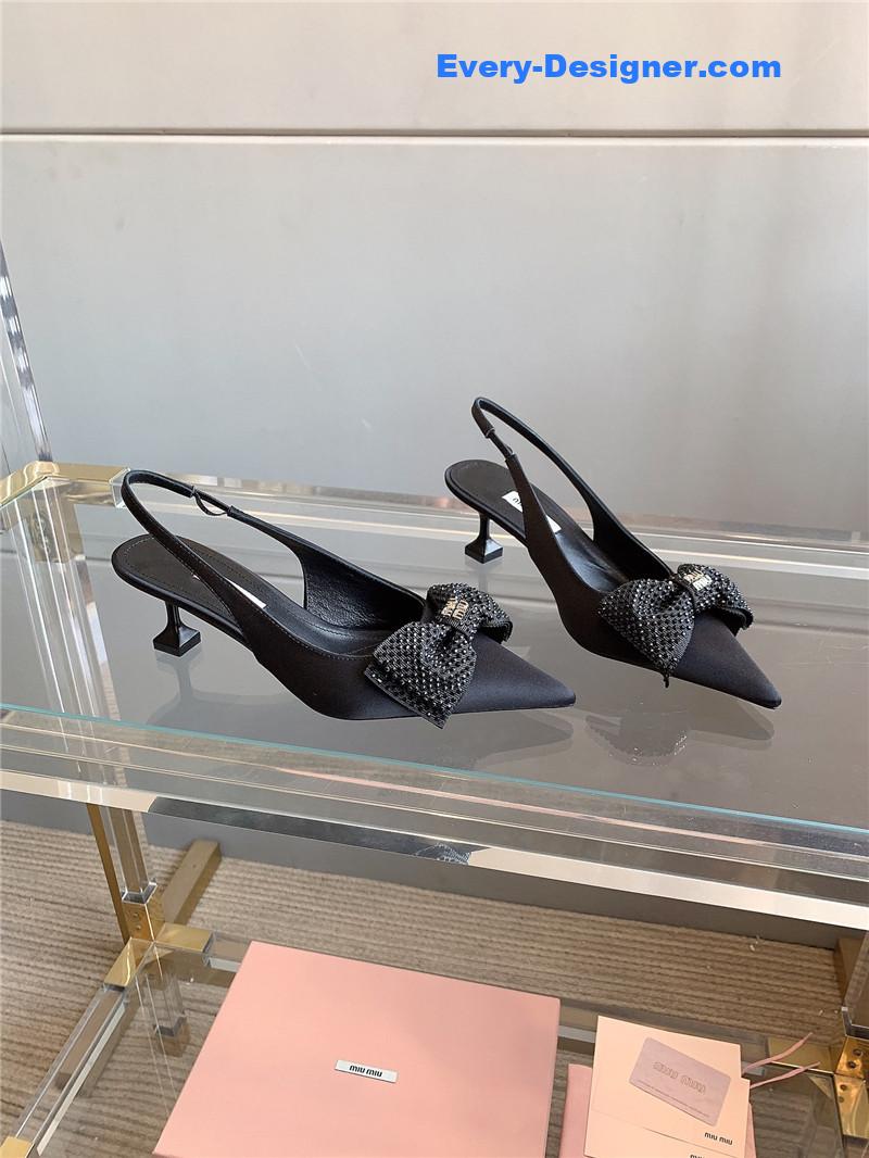 miumiu new pointed bowknot kitten heels