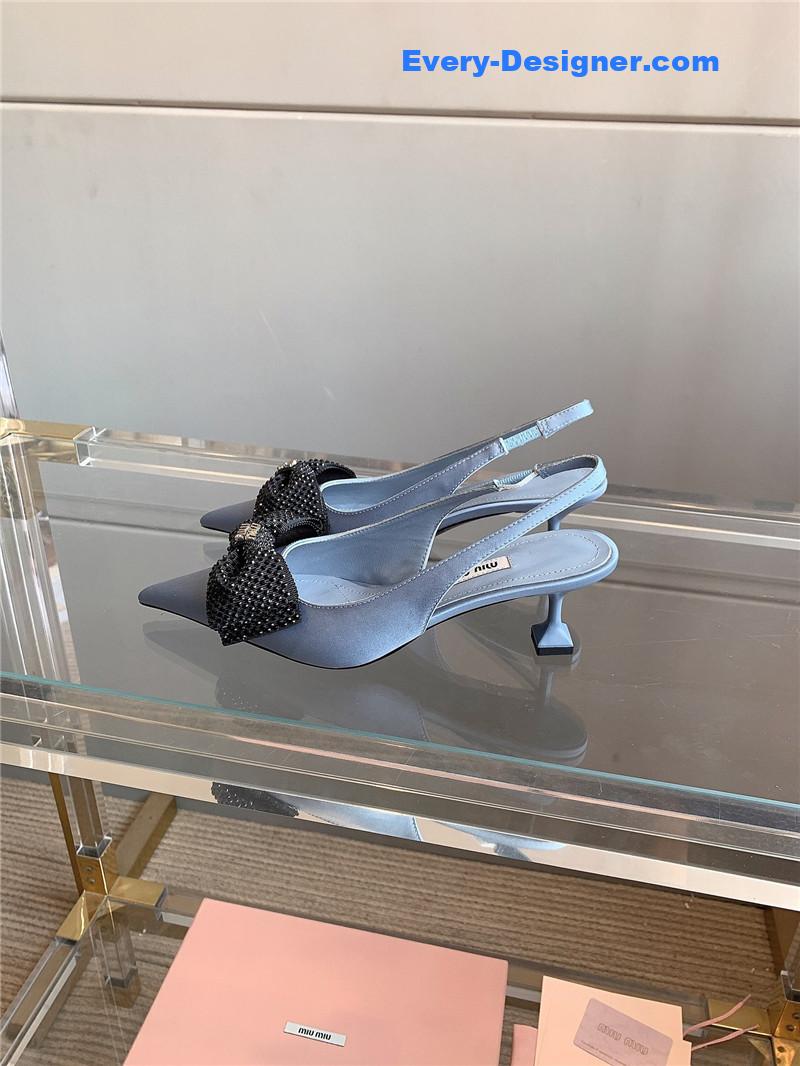 M1um1u new pointed bowknot kitten heels