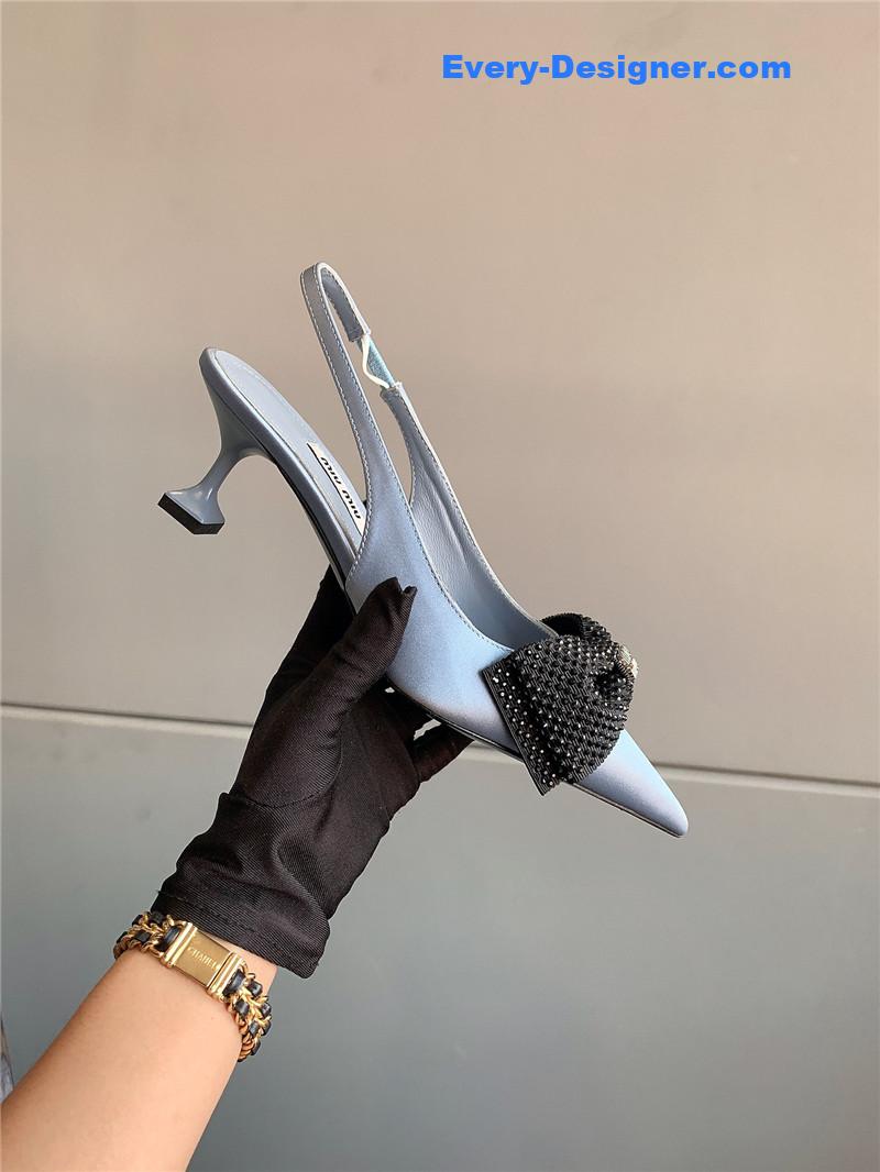 M1um1u new pointed bowknot kitten heels