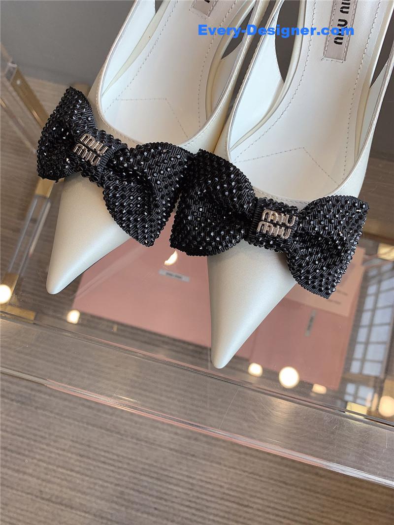 miumiu new pointed bowknot kitten heels