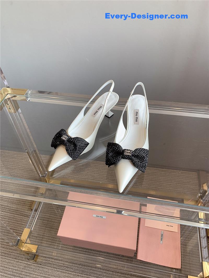 miumiu new pointed bowknot kitten heels