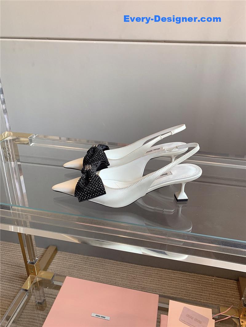 miumiu new pointed bowknot kitten heels
