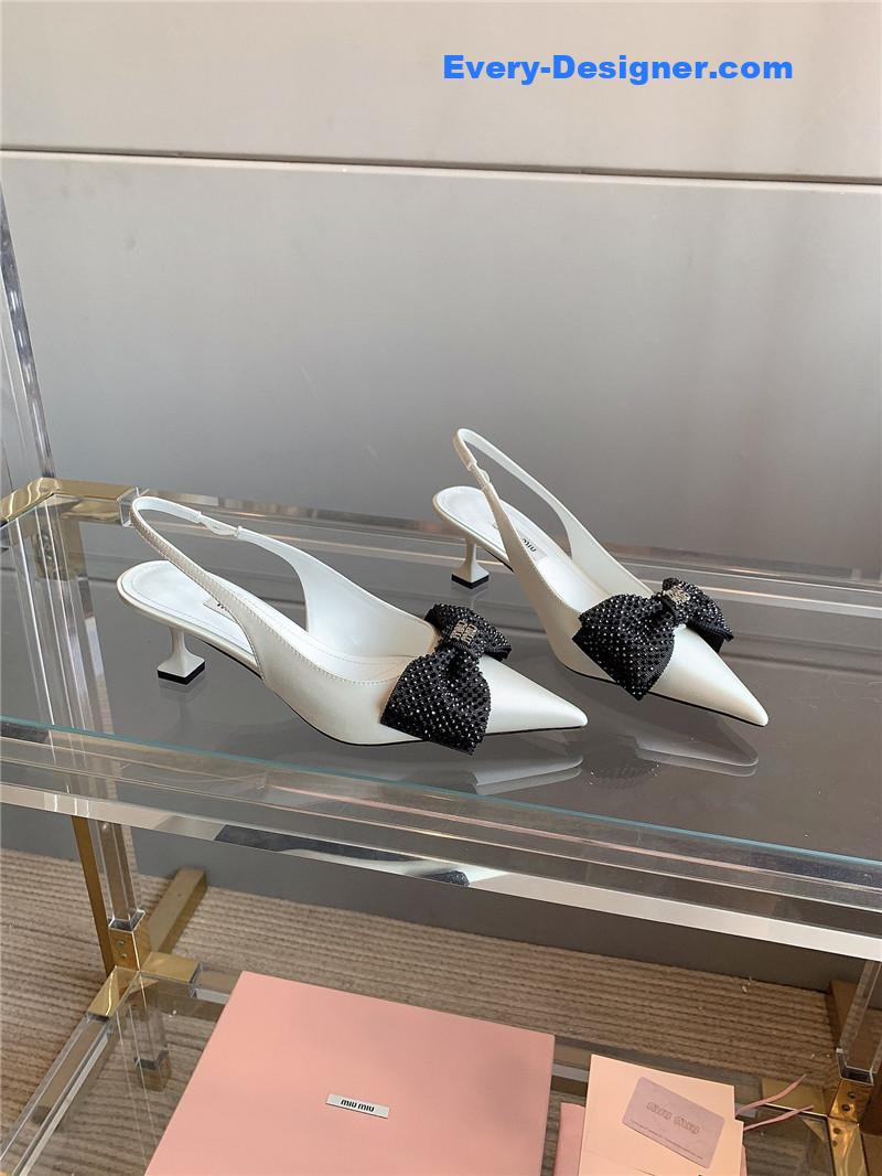 miumiu new pointed bowknot kitten heels