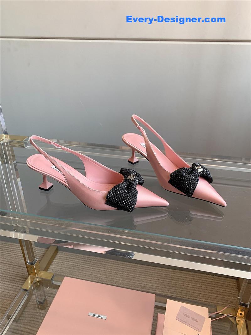miumiu new pointed bowknot kitten heels