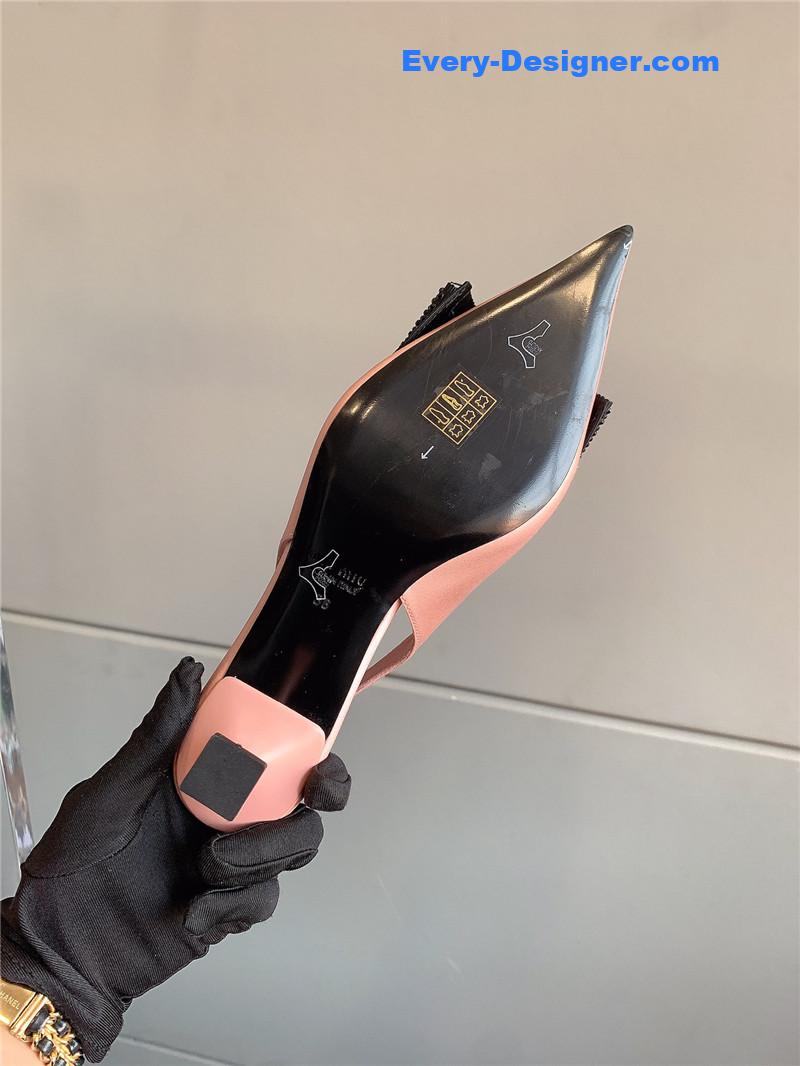 miumiu new pointed bowknot kitten heels