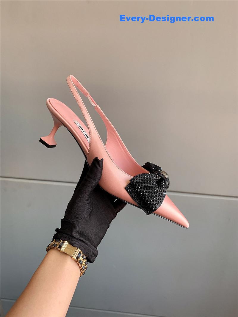 miumiu new pointed bowknot kitten heels