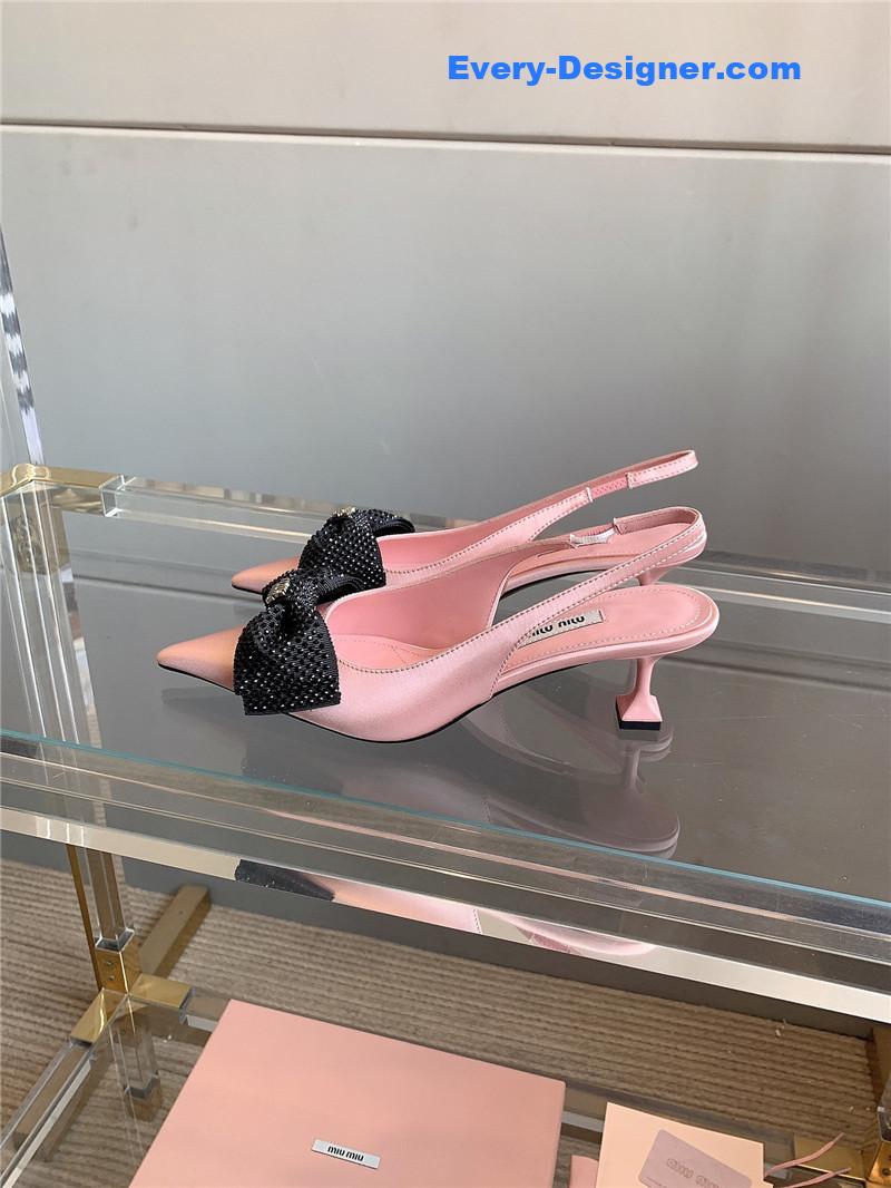 miumiu new pointed bowknot kitten heels