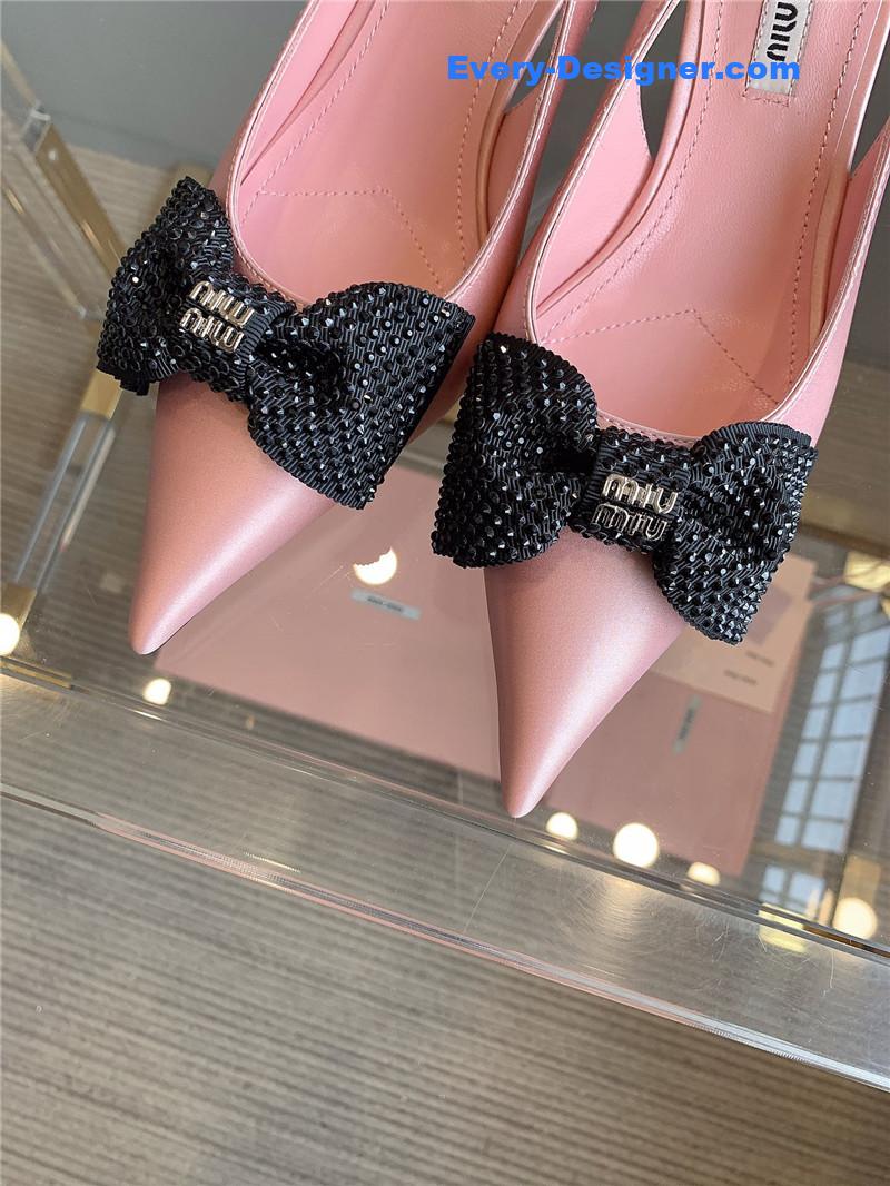 miumiu new pointed bowknot kitten heels