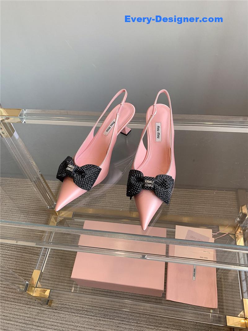 miumiu new pointed bowknot kitten heels