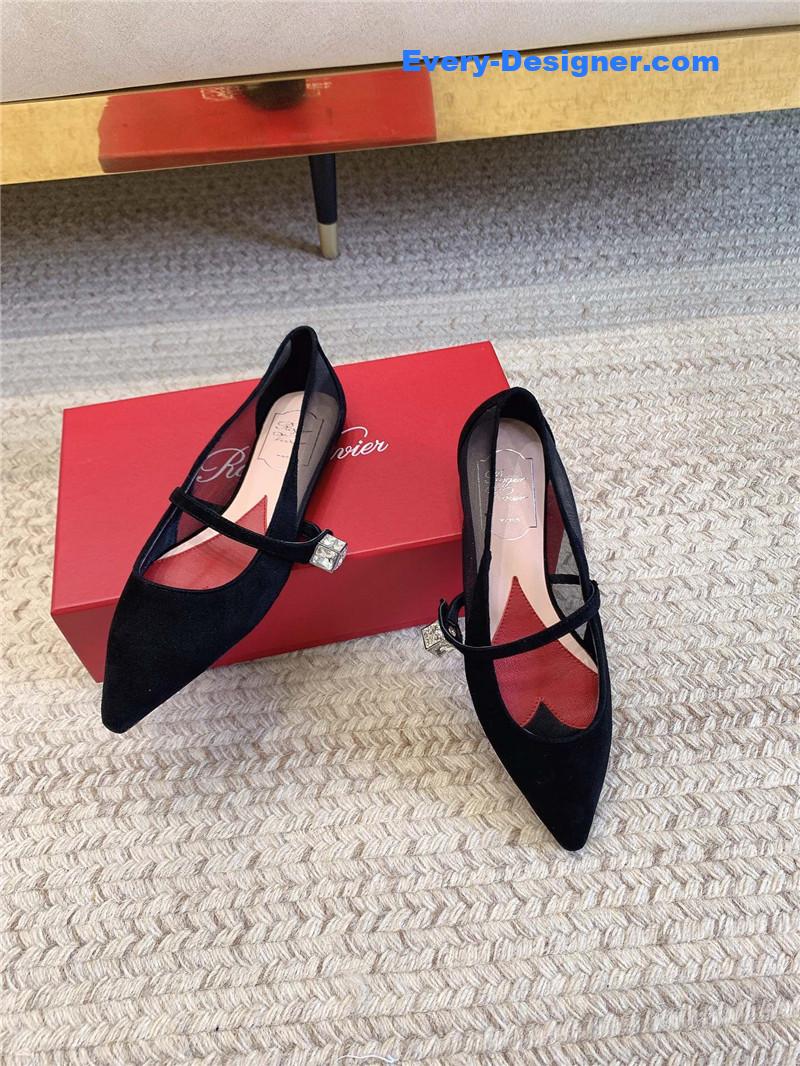 Roger vivier new pointed toe flat Mary Jane shoes