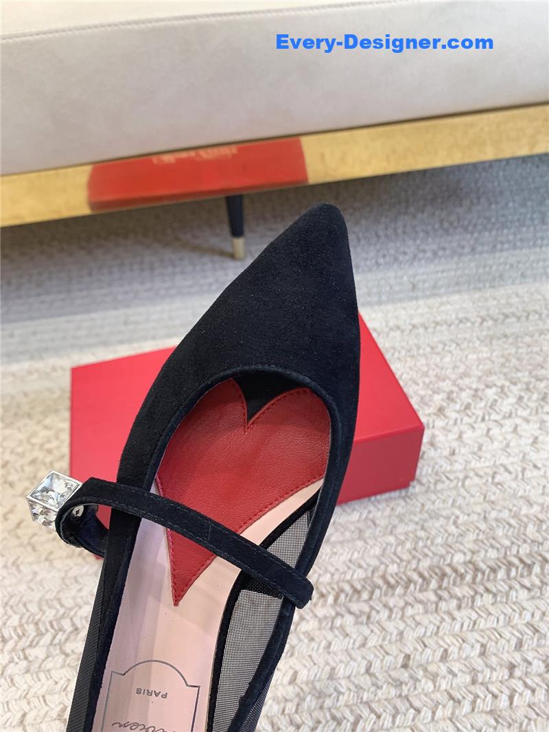 Roger vivier new pointed toe flat Mary Jane shoes