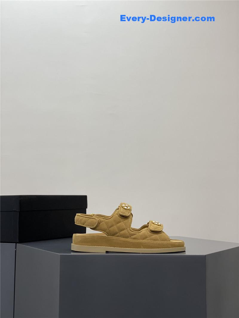 CC classic pearl buckle velcro gold coin sandals