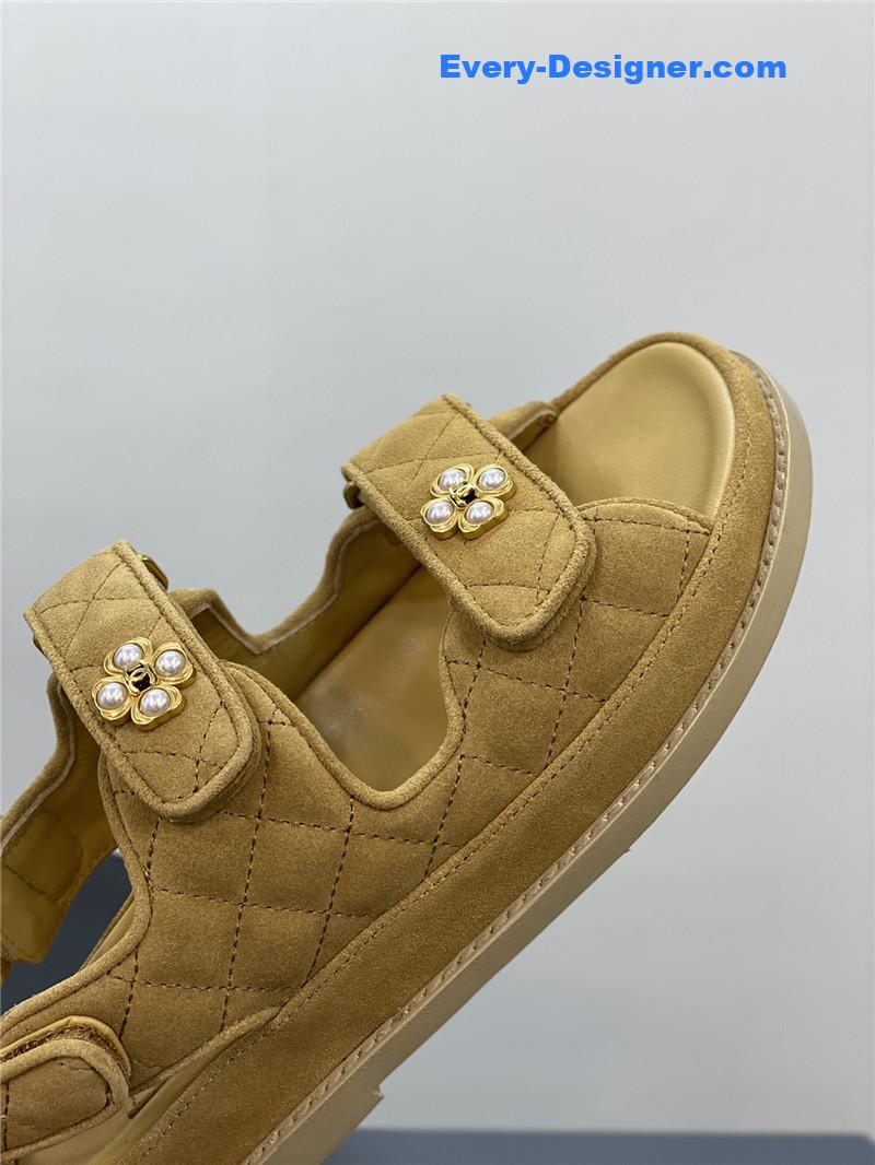 CC classic pearl buckle velcro gold coin sandals