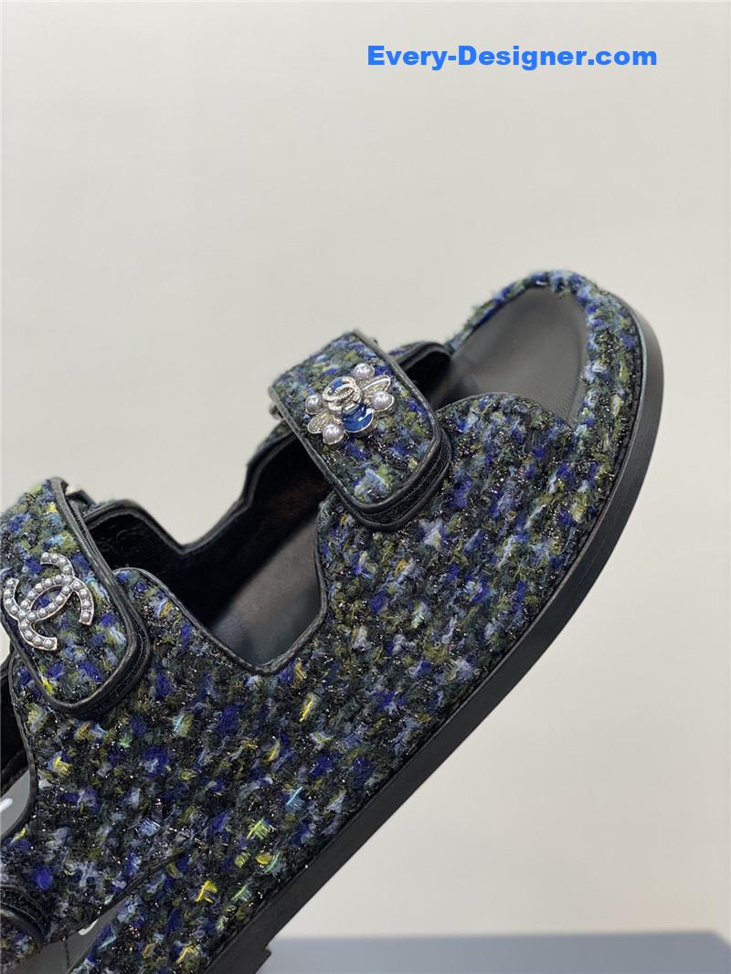 CC classic pearl buckle velcro gold coin sandals