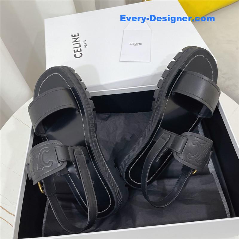 Celine Clea Triomphe Black Leather Sandal