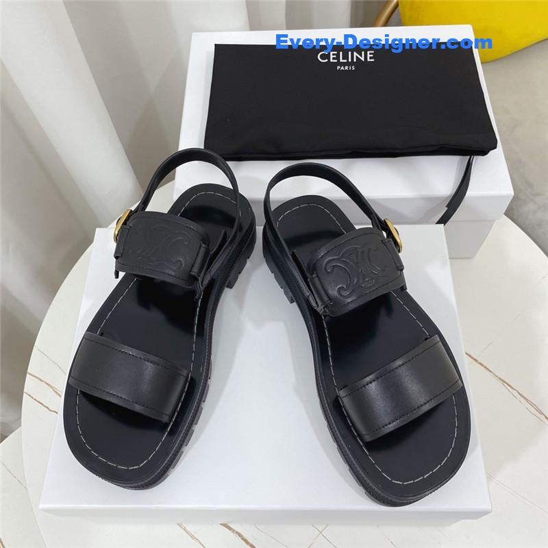 Celine Clea Triomphe Black Leather Sandal